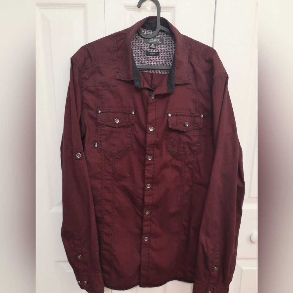ProJek Raw Men's Casual Button Down Shirt - Maroon & Black Slim Fit Size Large